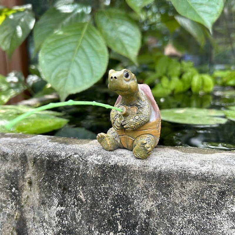 Charming Resin Turtle Fishing Statue, Decorative Garden Mini Statue, for Outdoor Garden, Patio, and Pond Decor, Ideal Gift Turtle Decor