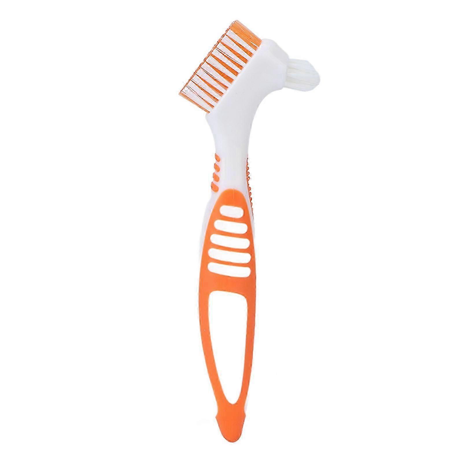 Denture Toothbrush Dual Head Safe Denture Cleaning Tools For Partial Dentures Half Dentures Complete Dentures Orange
