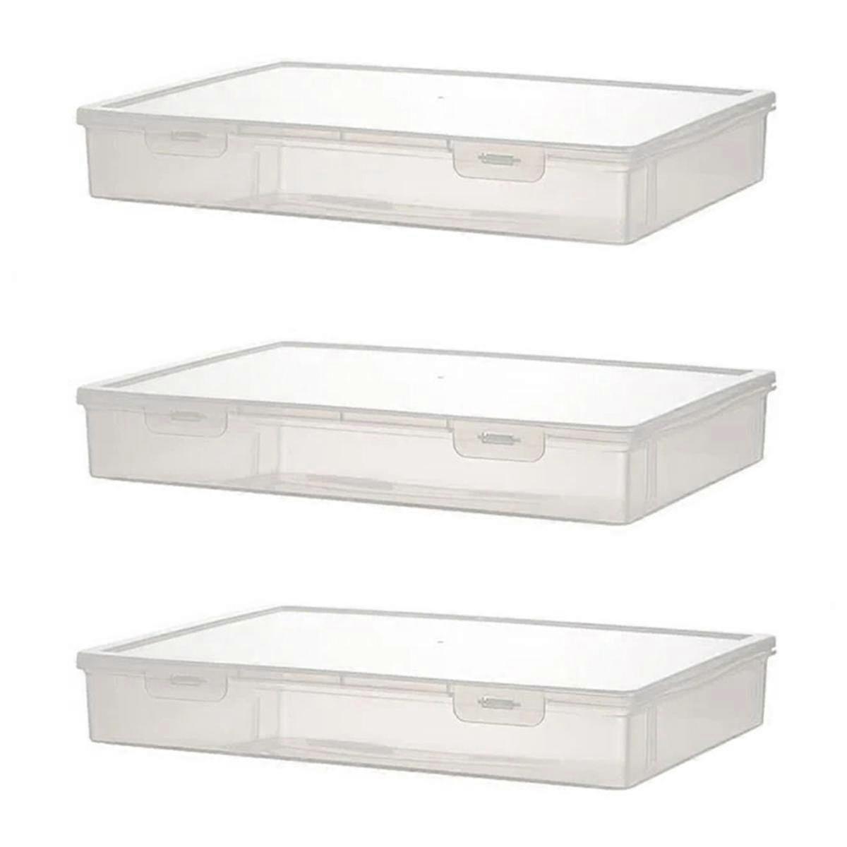 Transparent A4 File Organizer Box 3-Pack for Office Documents, Books, Kids Puzzle Storage