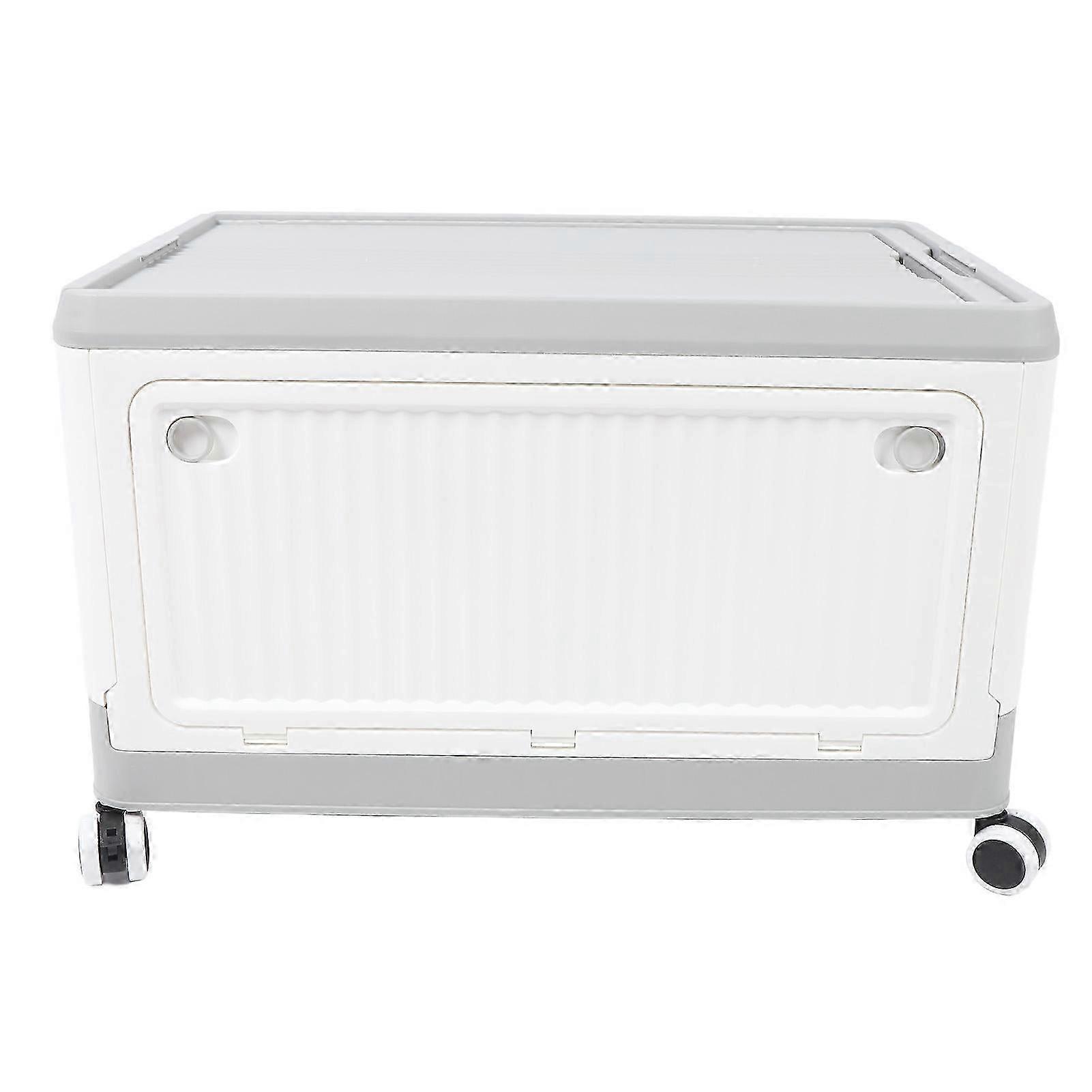 Folding Storage Bin With Lid Wheels Pp Stackable Rolling Utility Storage Box Container With Handle For Clothes Books Snack Shoe Grocery Grey White L