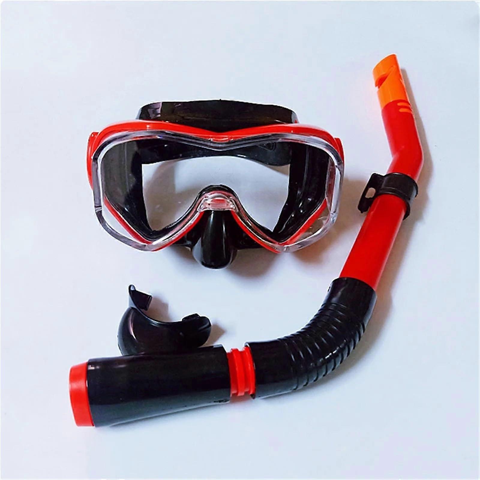 Diving masks Snorkel Set Full face mask Diving goggles Equipment Deep sea suit Fully tempered glass Dry Diving snorkel mask(Red) Red