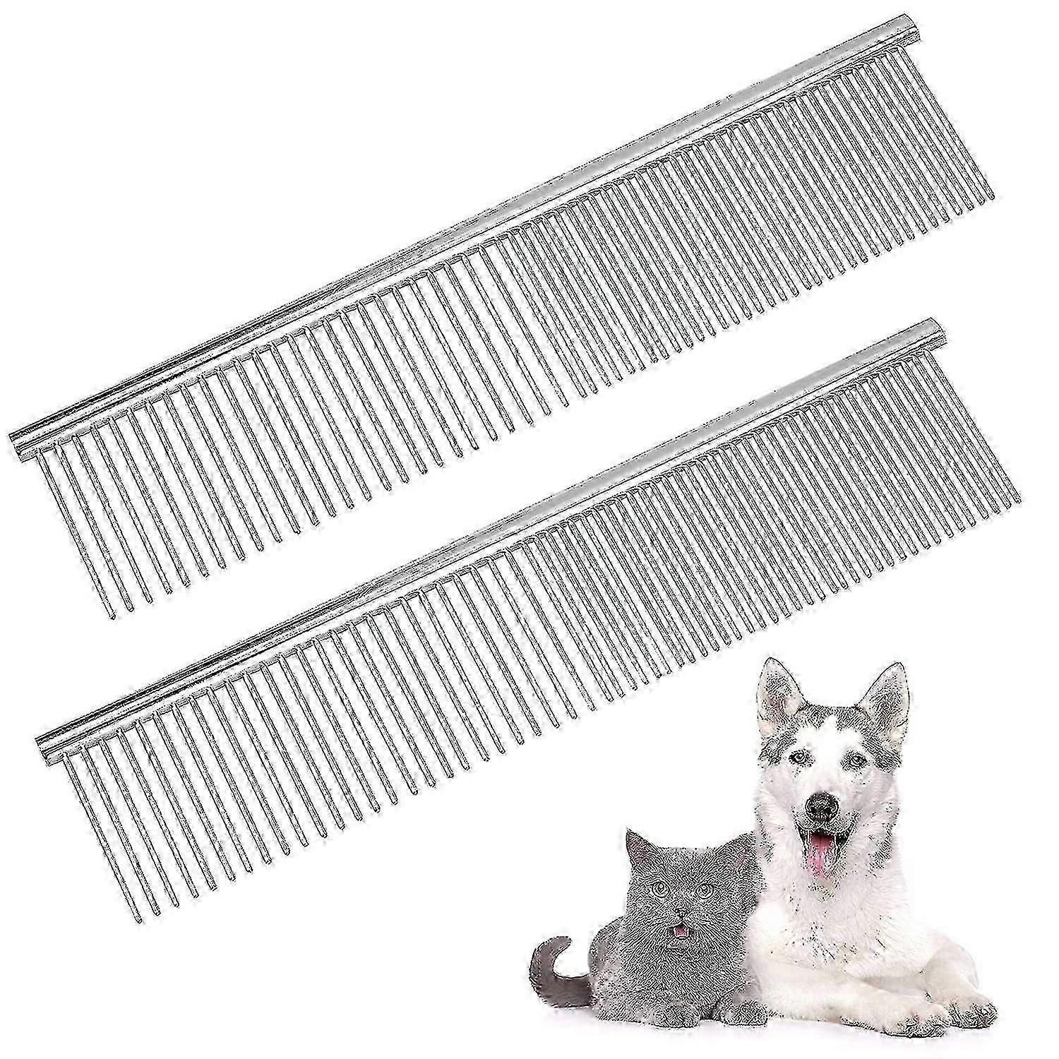 مشط مستشط للحيوانات الأليفة من الستانلس ستيل مشط أسنان مستدير للكلاب القطط تشابك الشعر الطويل القصير 19 × 4 سم عبوة من 2 - ميشان