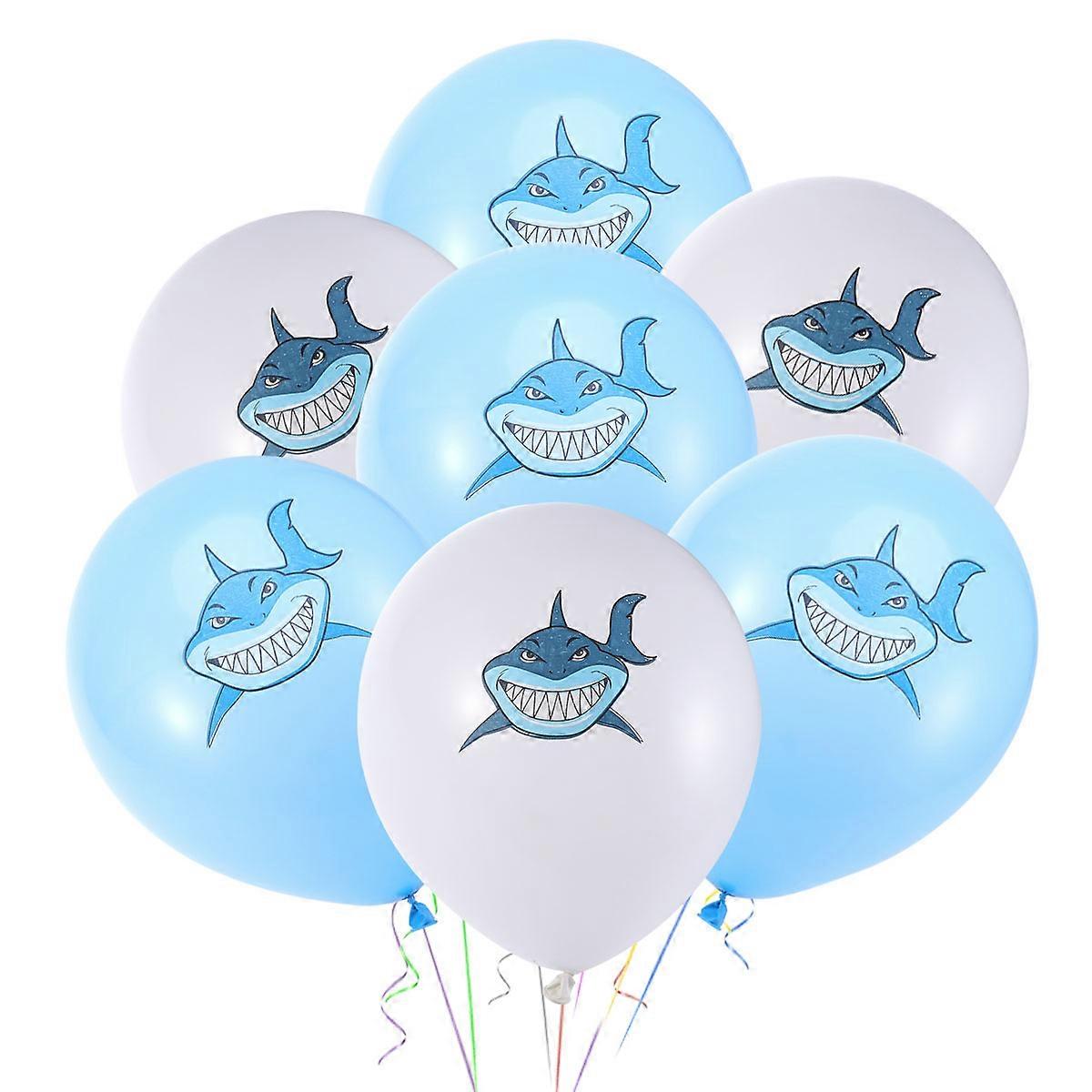 20pcs 12 Inch Cartoon Shark Pattern Balloon Decoration Party Supplies for Birthday Baby Shower Pool Party Under The Sea Theme Party (White and Light