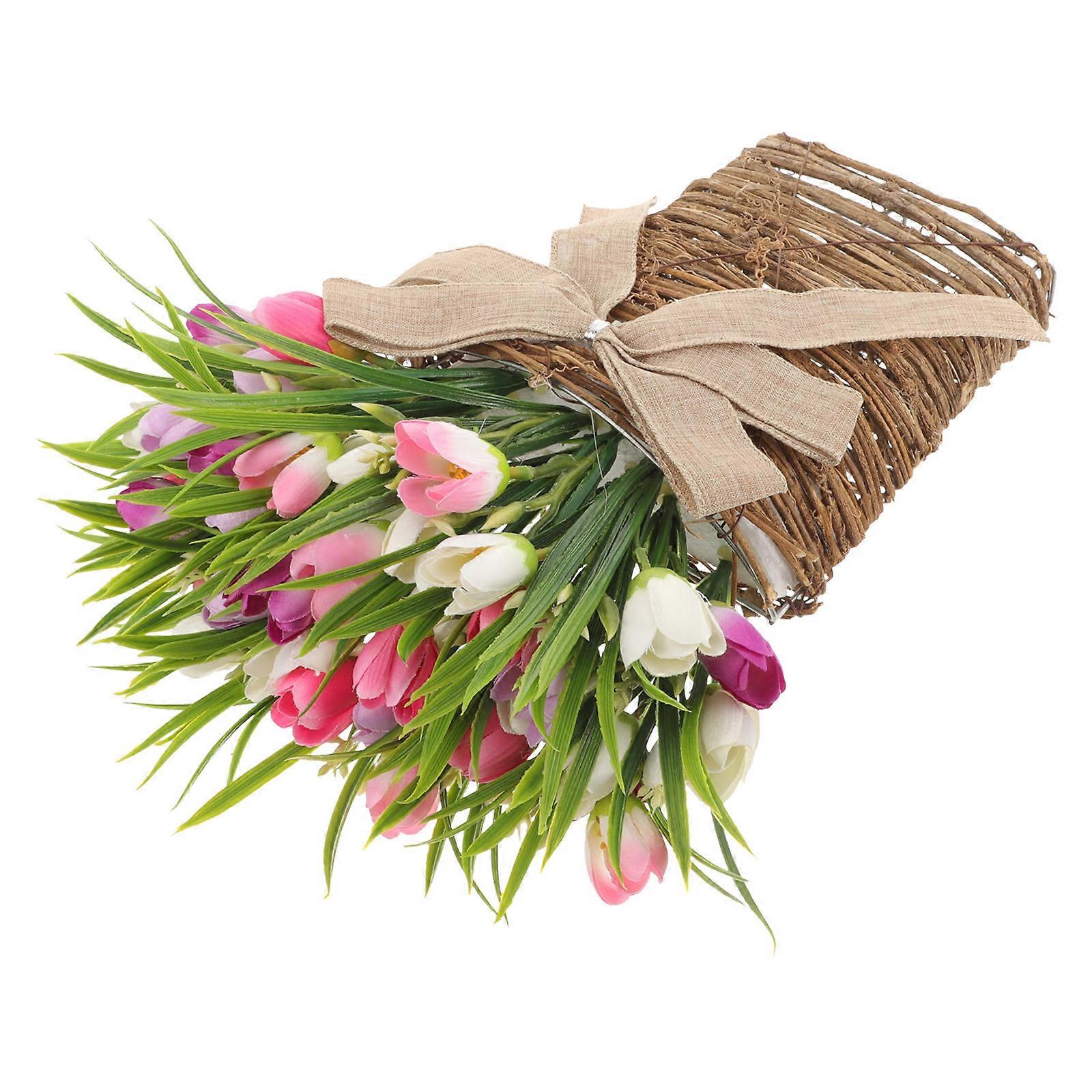 Artificial Flowers Wall Hanging Decor with Rattan and Plastic Material Multi Color 70