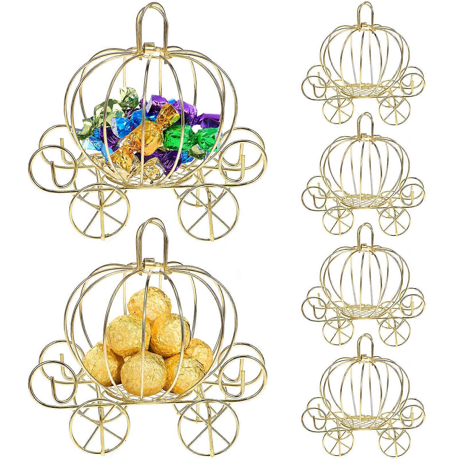 6pcs Elegant Metal Pumpkin Carriage Treat Boxes for Weddings, Parties, and Romantic Events – Ideal for Candies, Chocolates, and Favors
