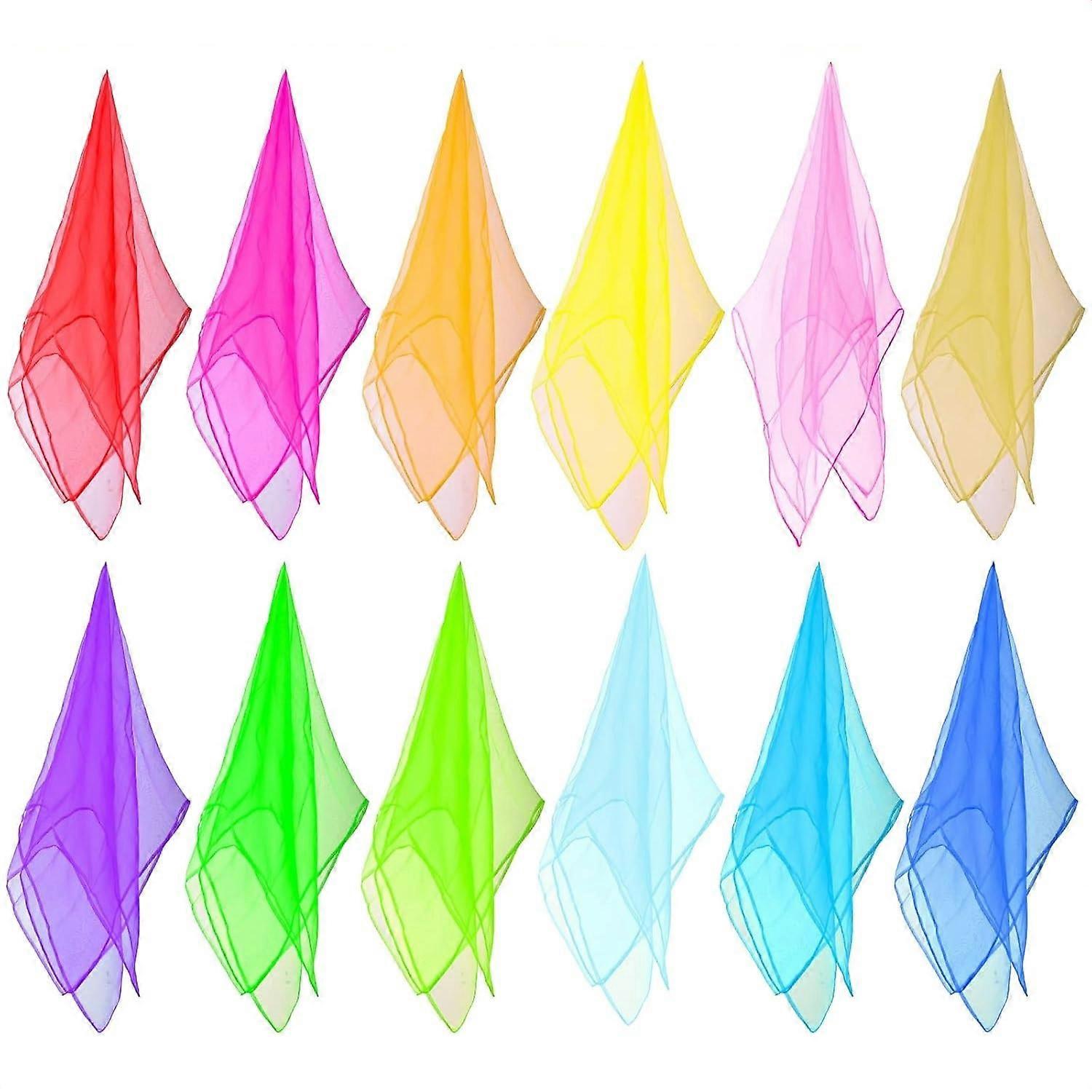 Set of 12 Square Juggling Cloths, 60x60 cm Colorful Chiffon Dance Cloths for Nursery, Parties, and Children's Activities