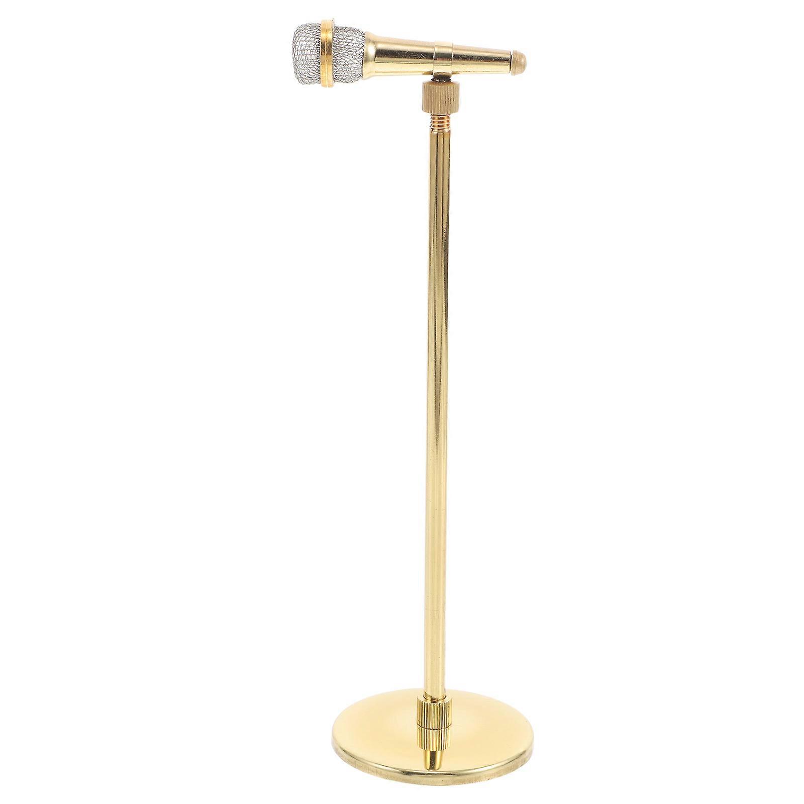 Retro Miniature Adjustable Copper Microphone Model Ornament Decorative Musical Instrument Prop for Karaoke and Home Music Accessories