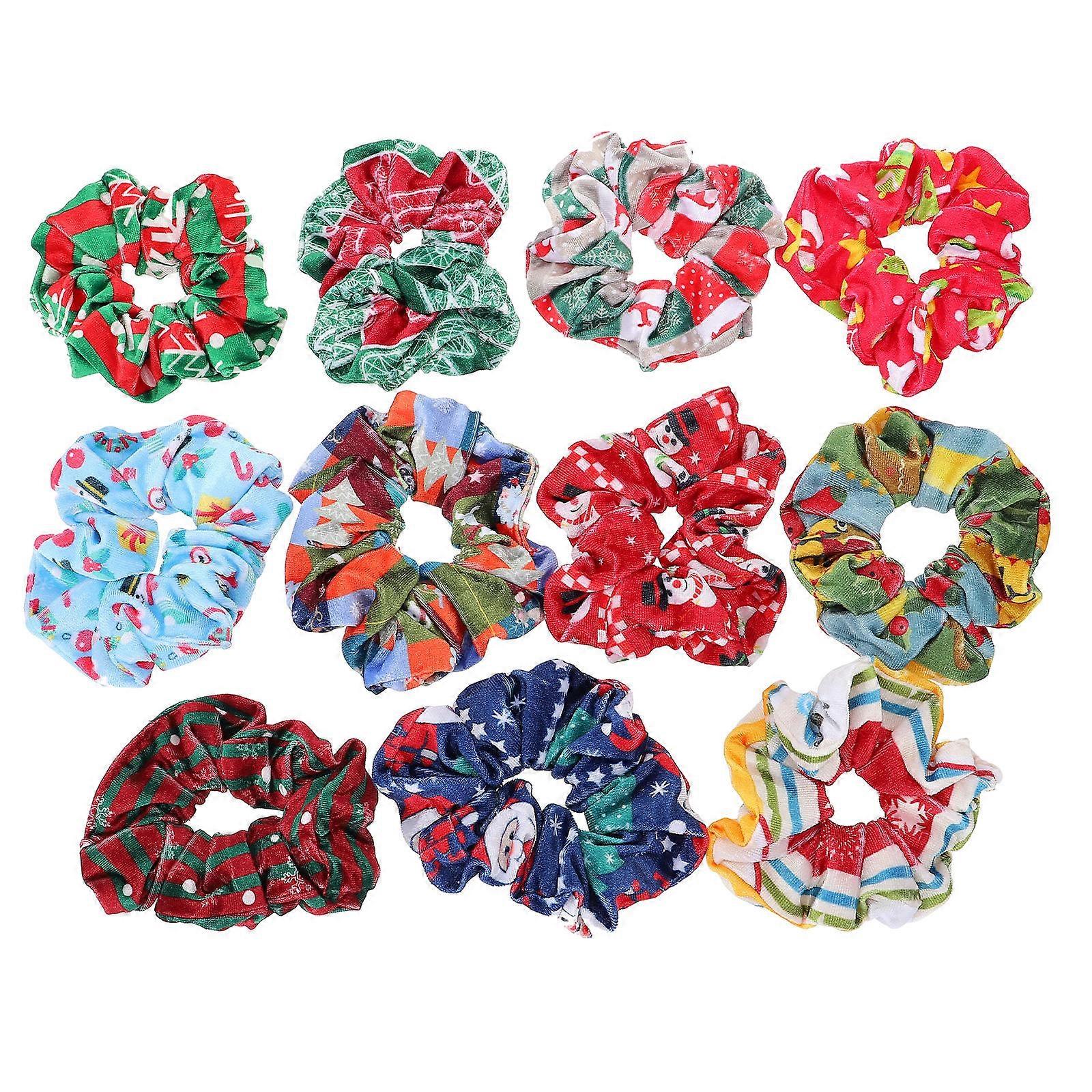 Set di elastici per capelli in flanella natalizia Elastici per le donne, supporti elastici per coda di cavallo e fasce per chignon, accessori da polso festivi per lo styling