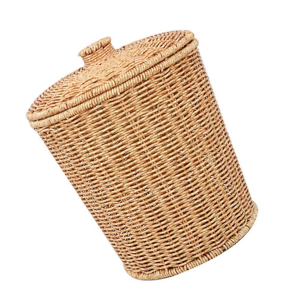 Stylish Imitation Woven Trash Can Rattan Waste Basket for Bathroom Bedroom Office Large Capacity Odor Blocking 1Pack