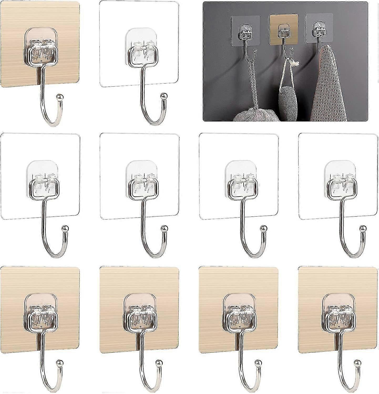 10 Pcs Transparent Adhesive Hooks, Waterproof