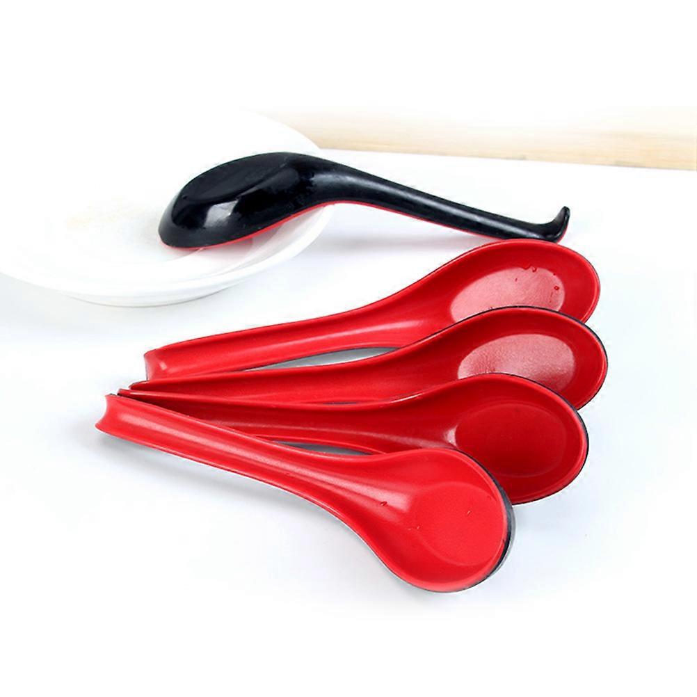 Soup Spoons Asian Unbreakable Soup Spoons Red Hooked Handle For Home Use Dishwasher Safe 6Pcs