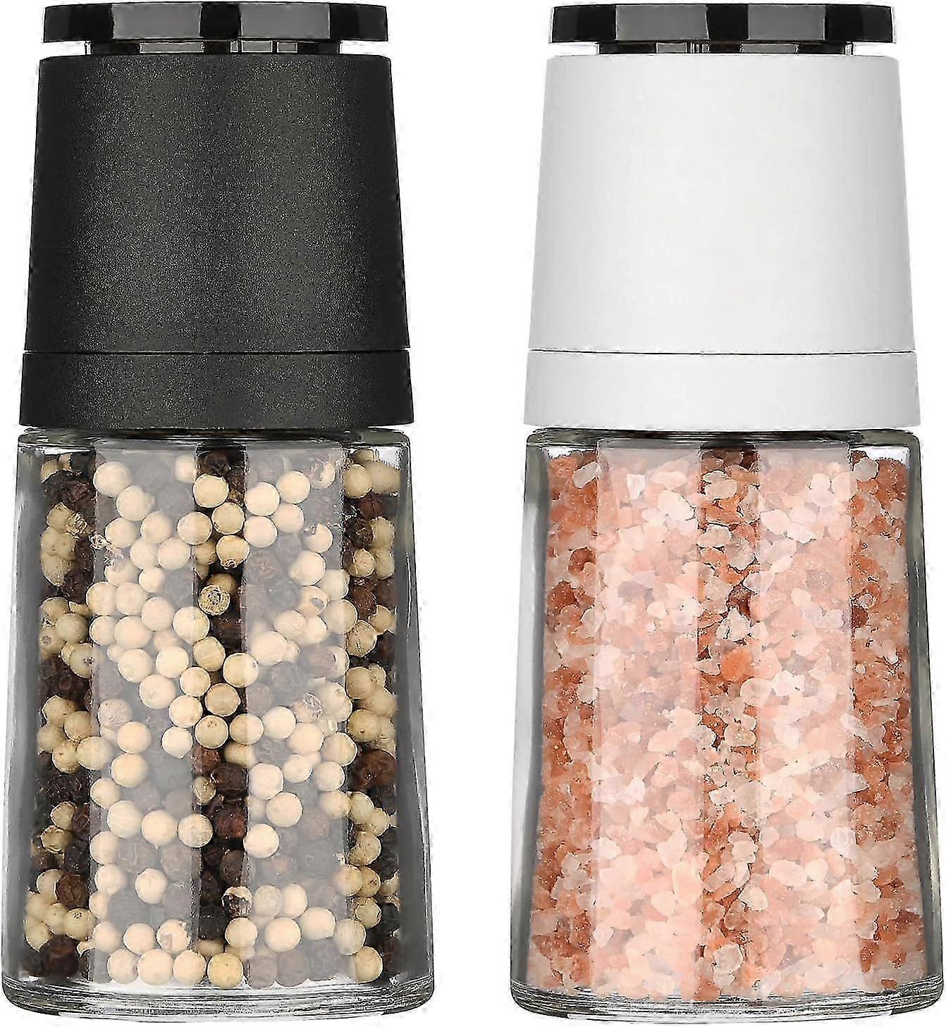Salt & Pepper Grinder Set, Ceramic Core & Glass Body, 2-Pack (140ml)