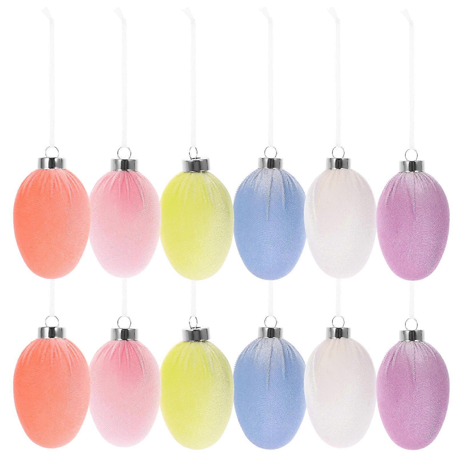 Easter Egg Decoration Flocking Material Hanging Eggs For Easter Party 12Pcs