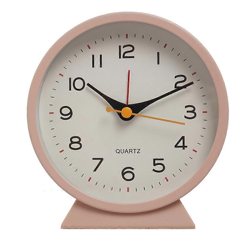 Simple Metal Small Alarm Clock Creative Bedside Luminous Desk Clock Table Top Silent Student Clock-Pink