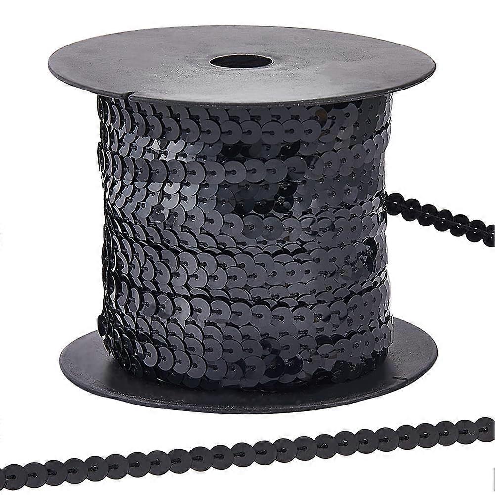 100 Yards Black Sequin Ribbon Spool Included For Sewing Projects Flat Round Sequin Trim For Bags Bow Ties Christmas