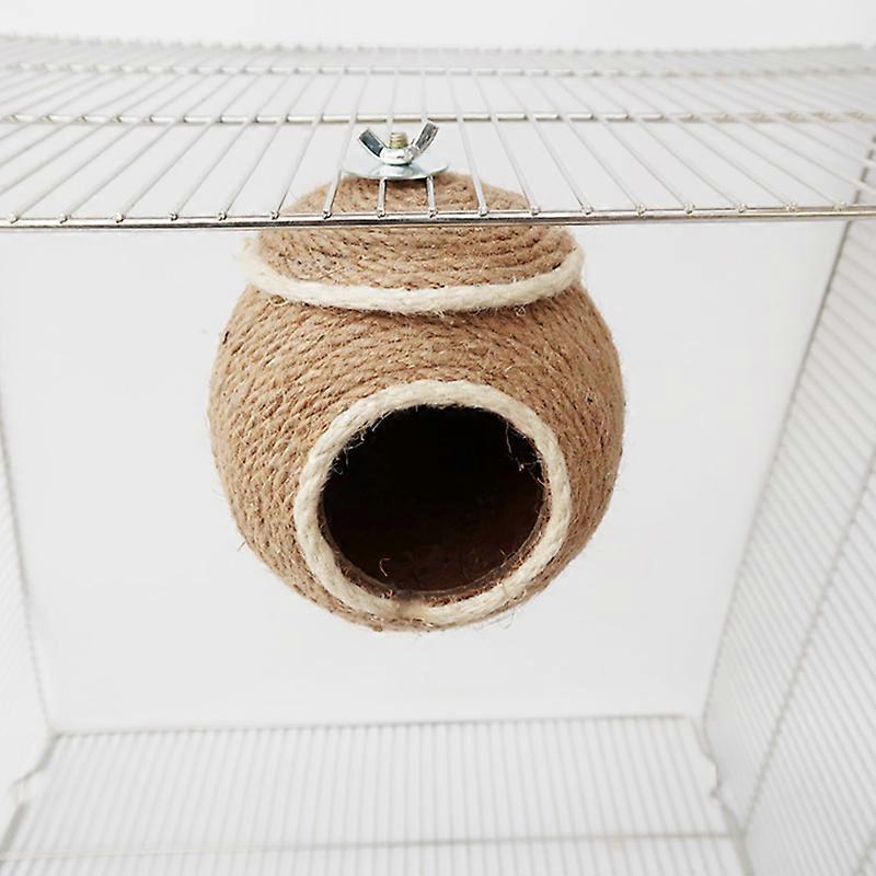 Woven Bird Nest Bite Resistant Decorative Hemp Coconut Shell Handcrafted Parrot House for Budgies Lovebirds Hamster Screw Type