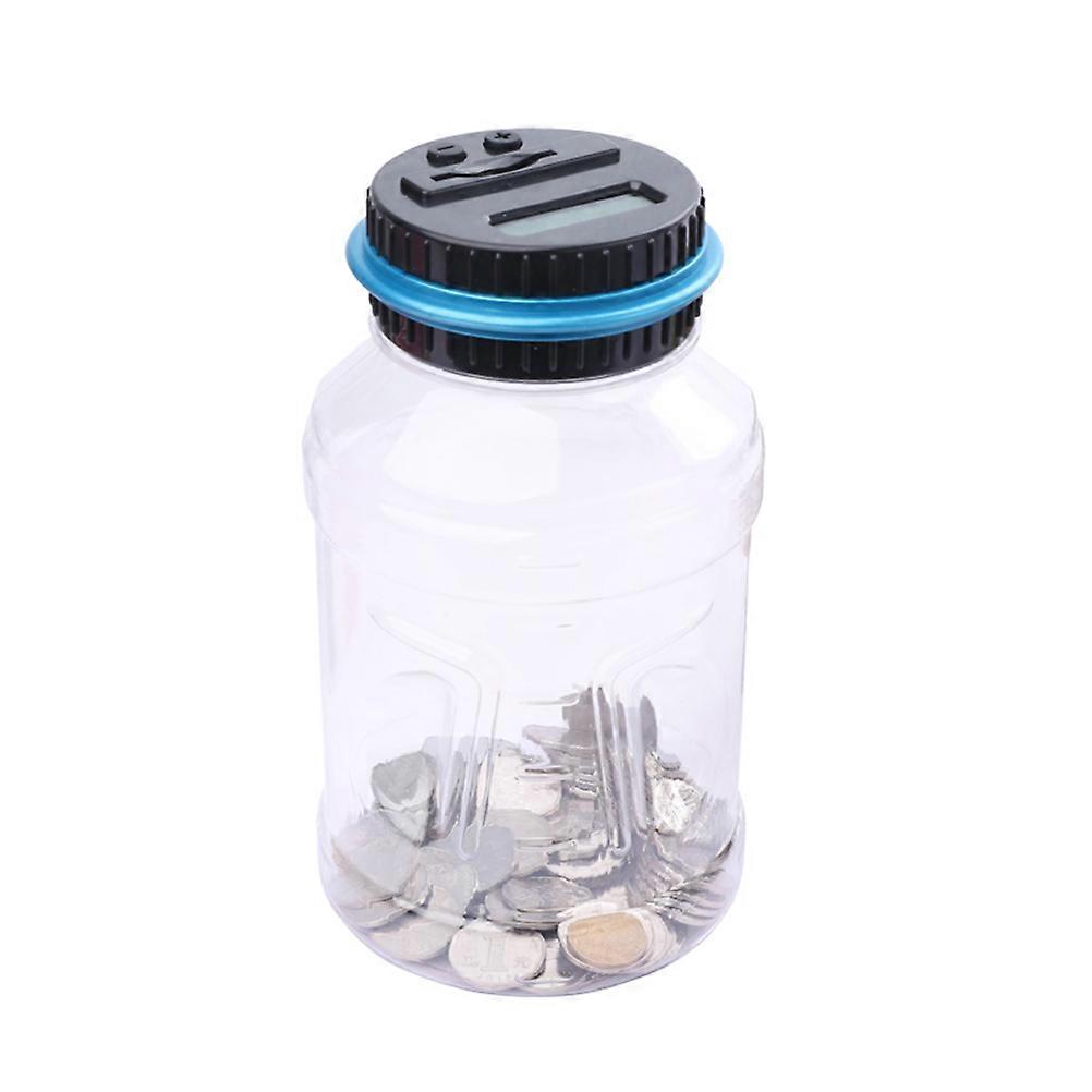 Clear Money Jar Creative Design Money Saving Education Coin Counter Blue 1Set