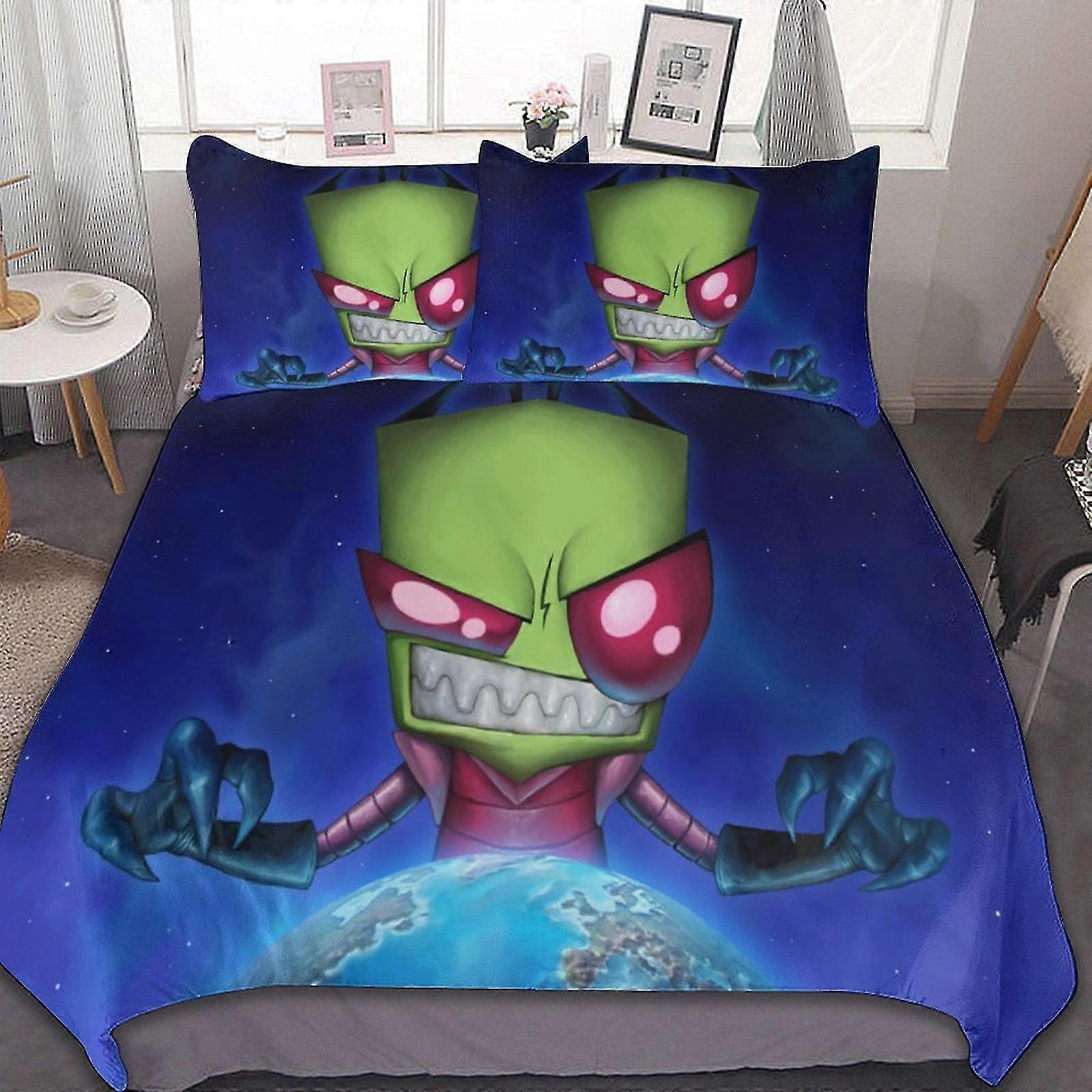 Suitable for Invader Zim 3-Piece Bedding Set, Soft Comforter Set with Duvet Cover and Pillowcases, Bedroom Gift