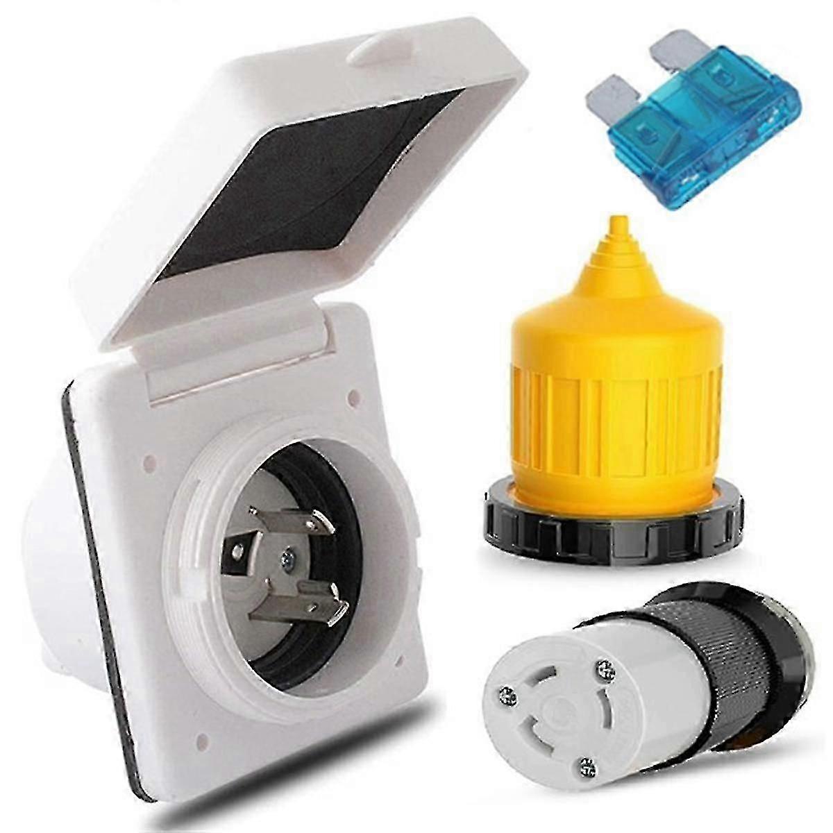 RV Power Inlet Outlet Shore Power Kit with Cord Protector 125V NEMA L5-30P L5-30R