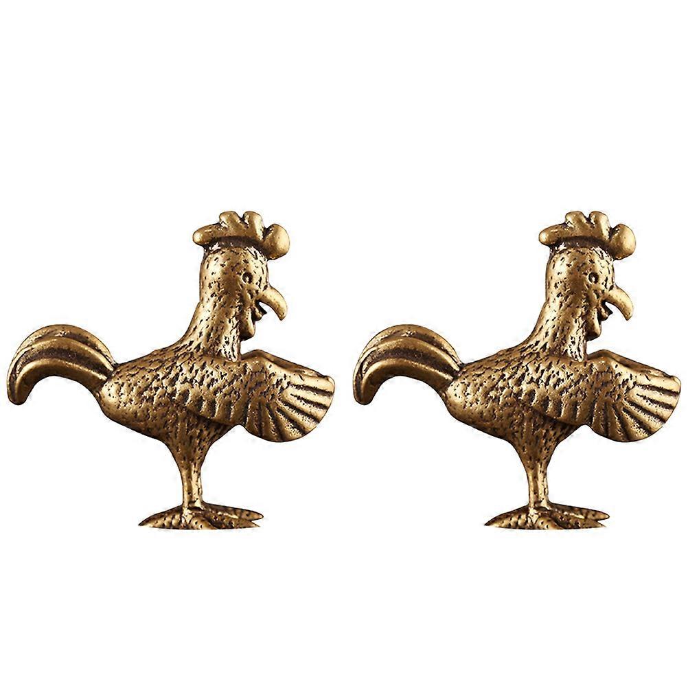 Retro Zodiac Chicken Keychain Pendant DIY Ornament for Decor Dark Brown Brass 2Pcs