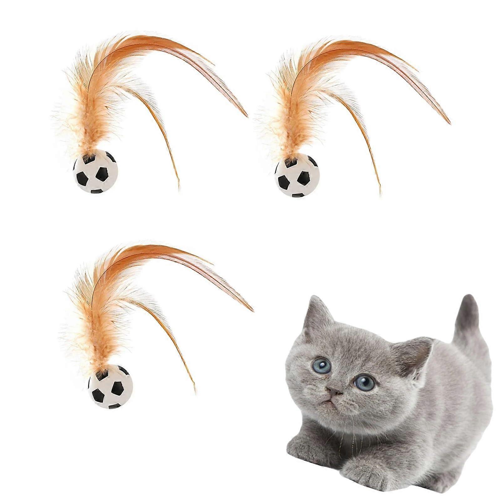3 Pieces Interactive Feather Ball Toy for Cats, 2025 New, Colorful Cat Toy Balls, Hopping Ball with Feathers, Training and Chasing