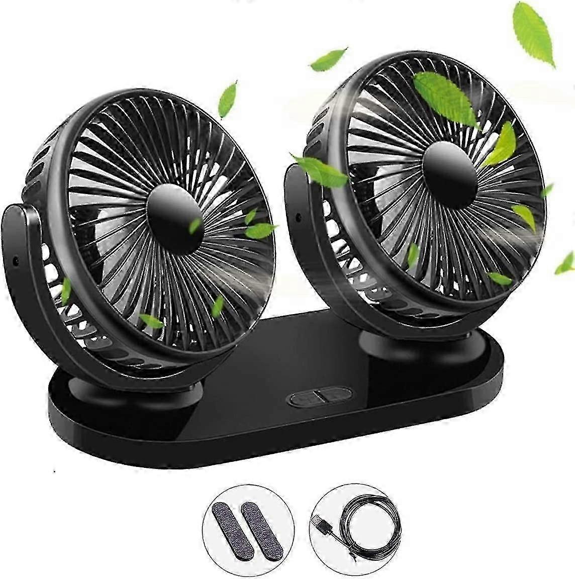 Car Fan With 3 Speeds, Double Fan, 360 Degree Rotation, Adjustable Fan For Home / Office FT