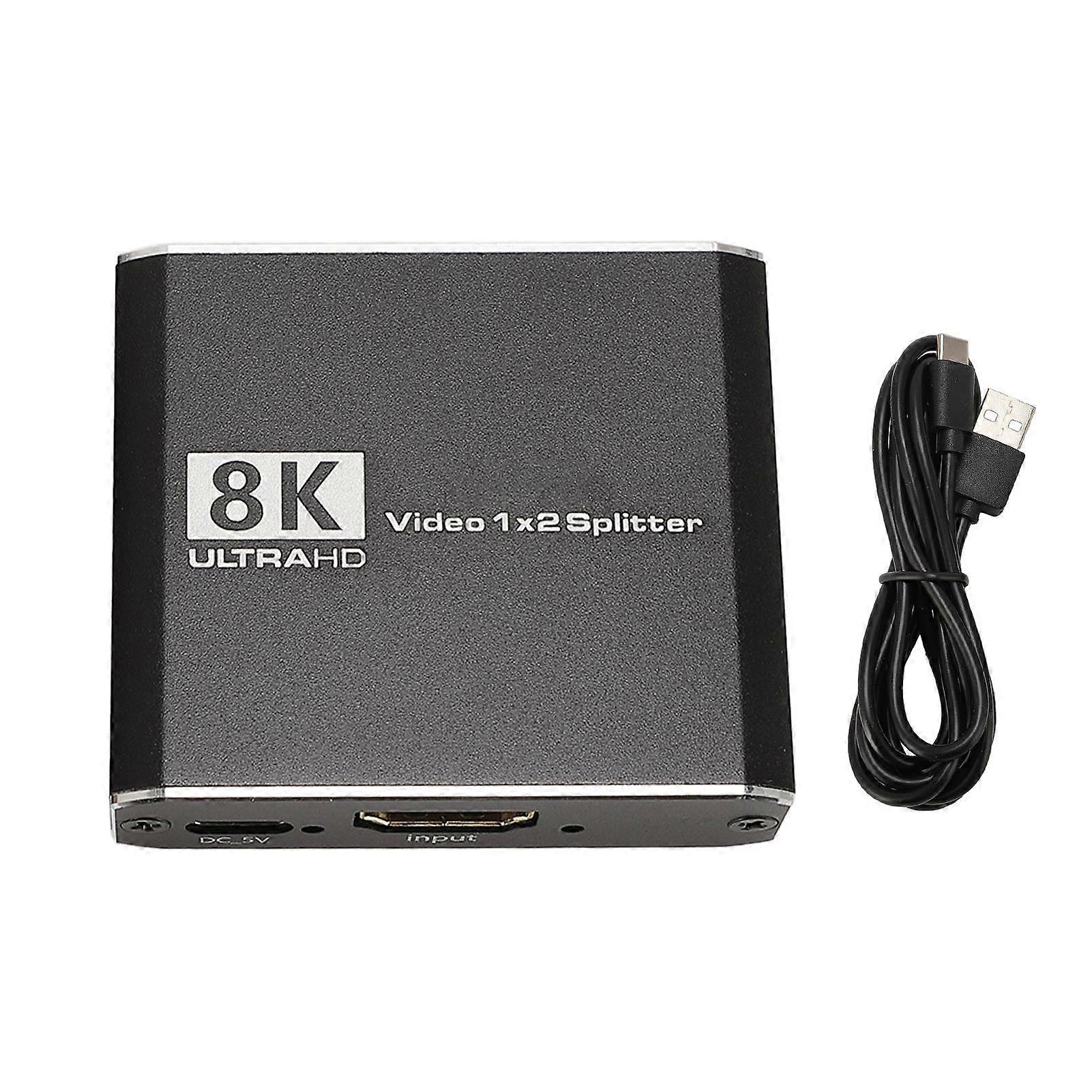 8K 60Hz HD Display Splitter 1 In 2 Out - Aluminum Alloy for PS3, 4K 120Hz Support