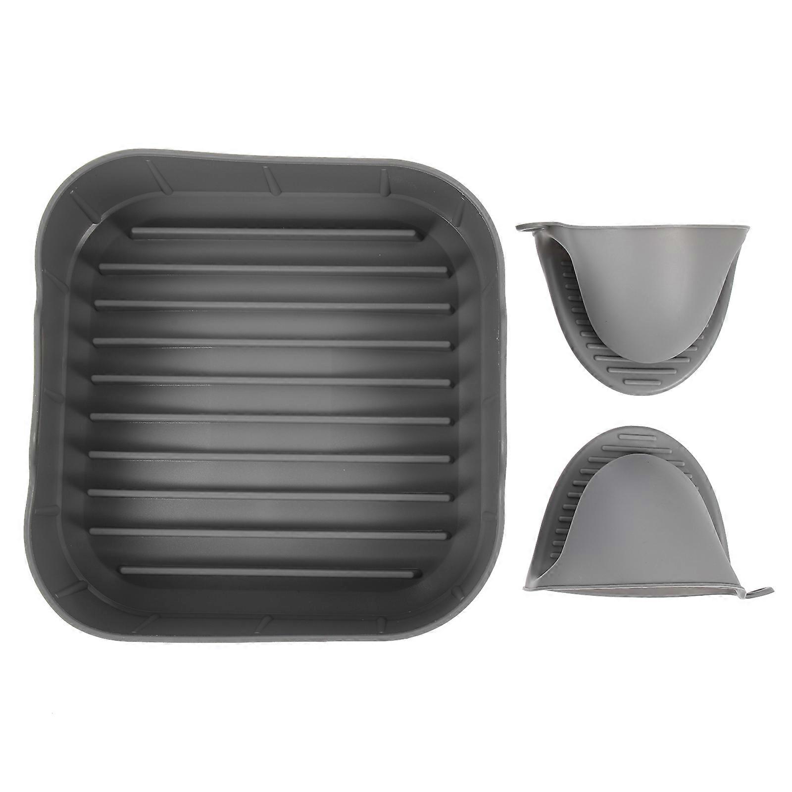 Air Fryer Silicone Pad Square Baking Pan with Gripper Reusable Non Stick Dishwasher Safe Easy Cleaning Grease Food Residue Protection