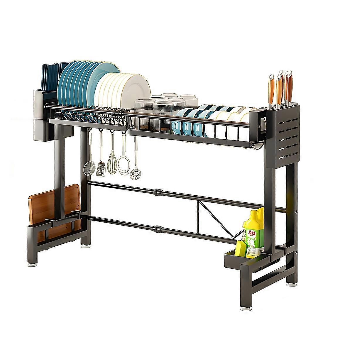 Kitchen sink rack, extendable multi-purpose countertop dish drainer and storage rack