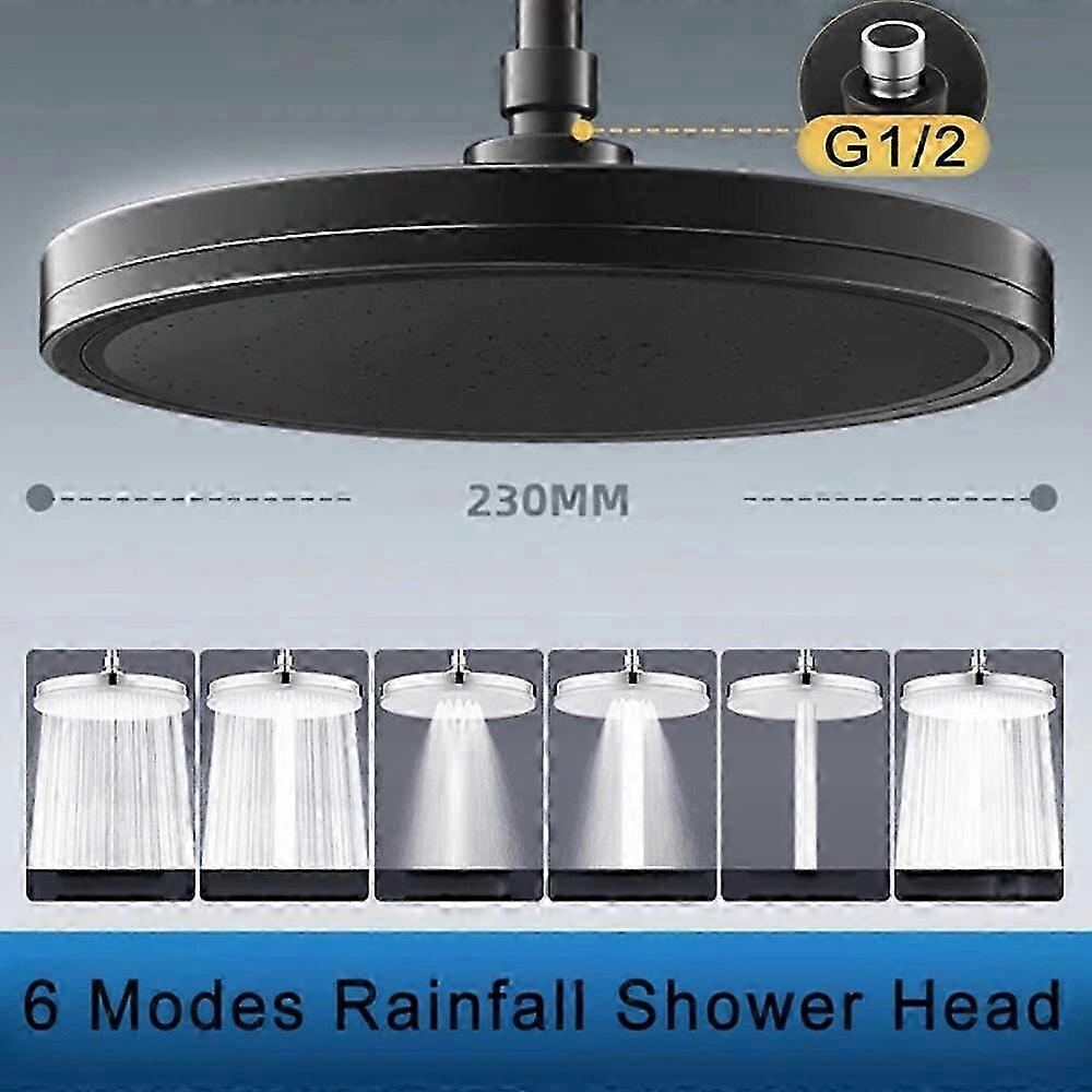 6 Modes Large Flow Supercharge Ceiling Mounted Shower Head High Pressure Water Saving Rainfall Shower Faucet Accessories