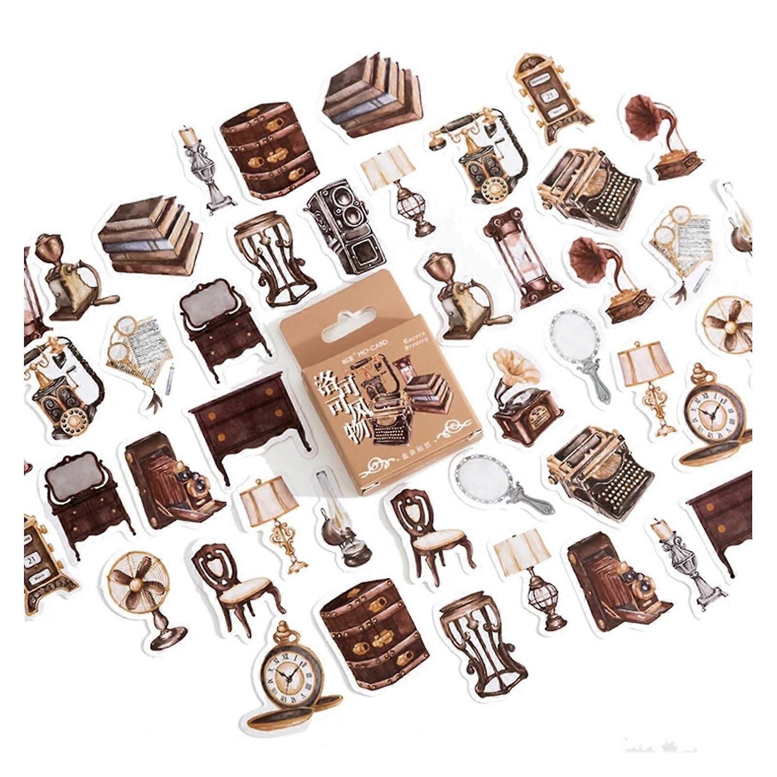 Decorative Scrapbook Stickers Set of 46 Antique-Themed Paper Labels and Stickers for DIY Projects, Scrapbooking, Journaling