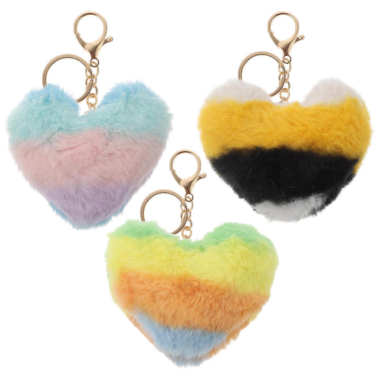 Heart Shaped Keychains Bag Pendants Plush 14X10cm Cuddly 3Pcs