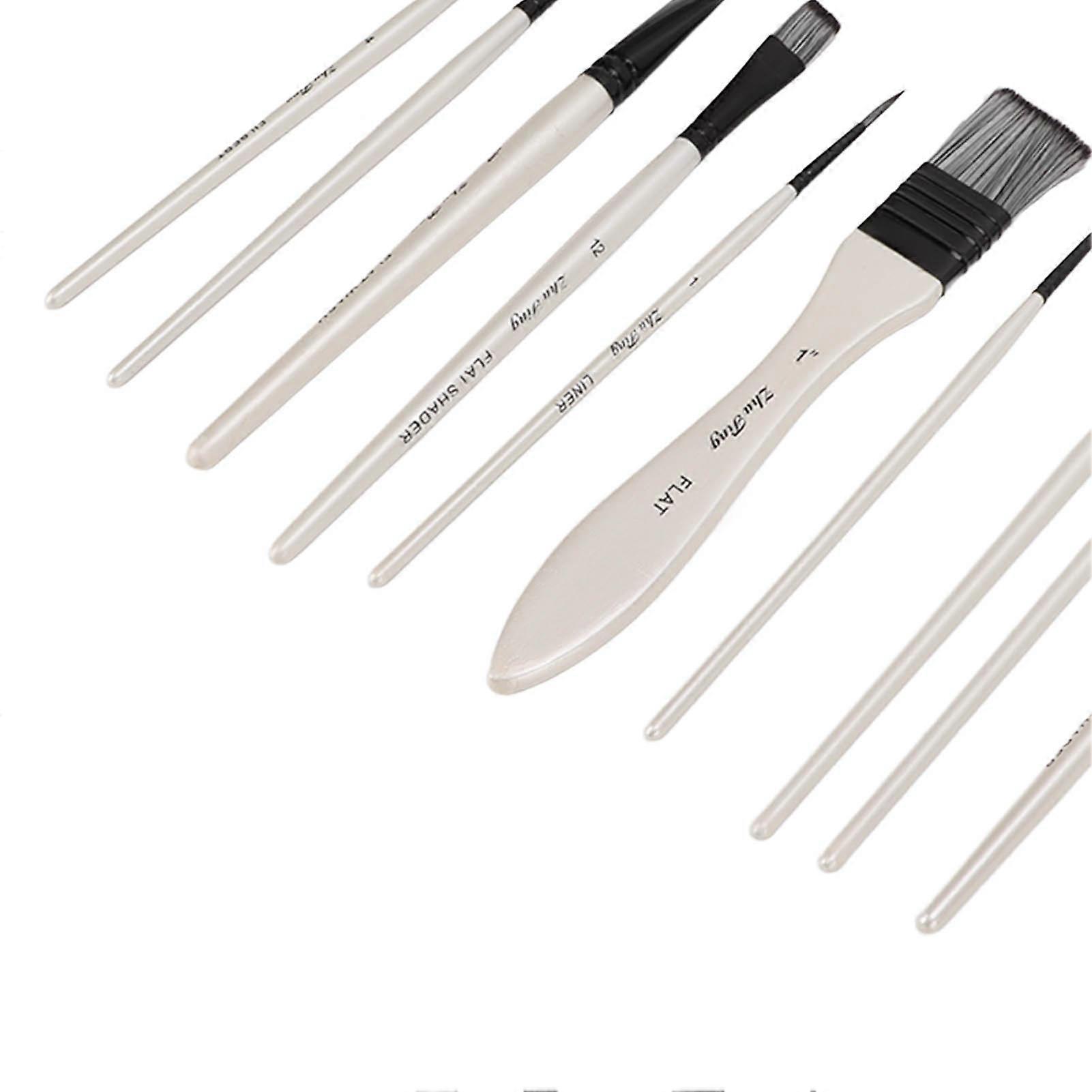 10PCS Paint Brushes Set Multiple Sizes Nylon Wool Solid Wooden Handle Watercolor Paintbrush