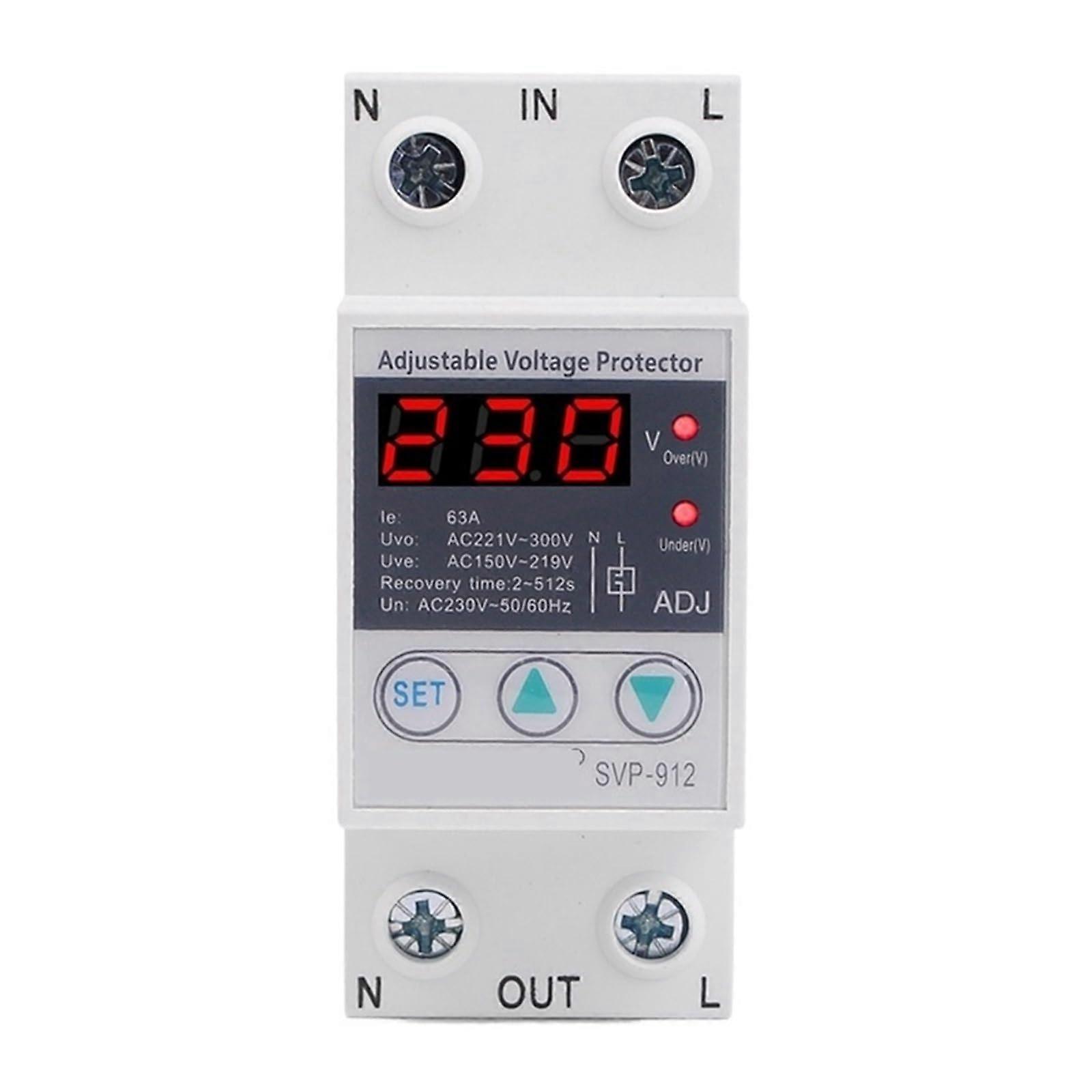 230 V 50/60 Hz DIN Rail Adjustable Automatic Recovery Over and Under Voltage Protection Plastic Voltage Protection Relay