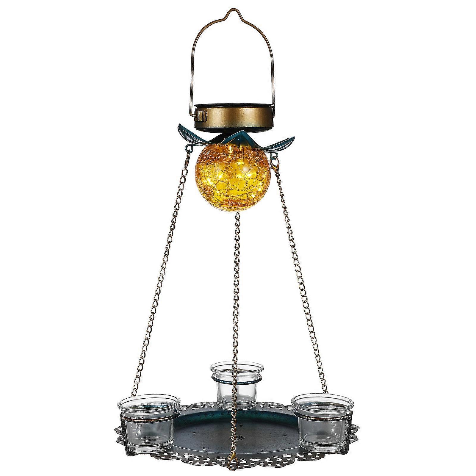 Golden Bird Feeder with Solar Light for Outdoor Use Durable Iron Vintage Style 1 Piece