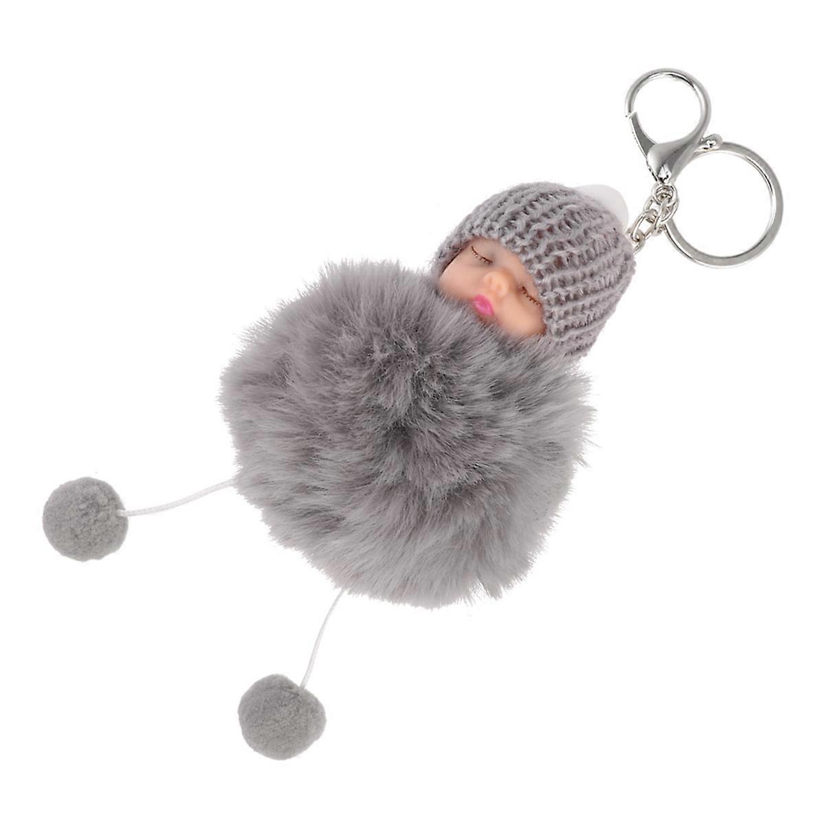 Round Fluffy Ball Keychain Imitation Rabbit Easy to Find Keys 1Set