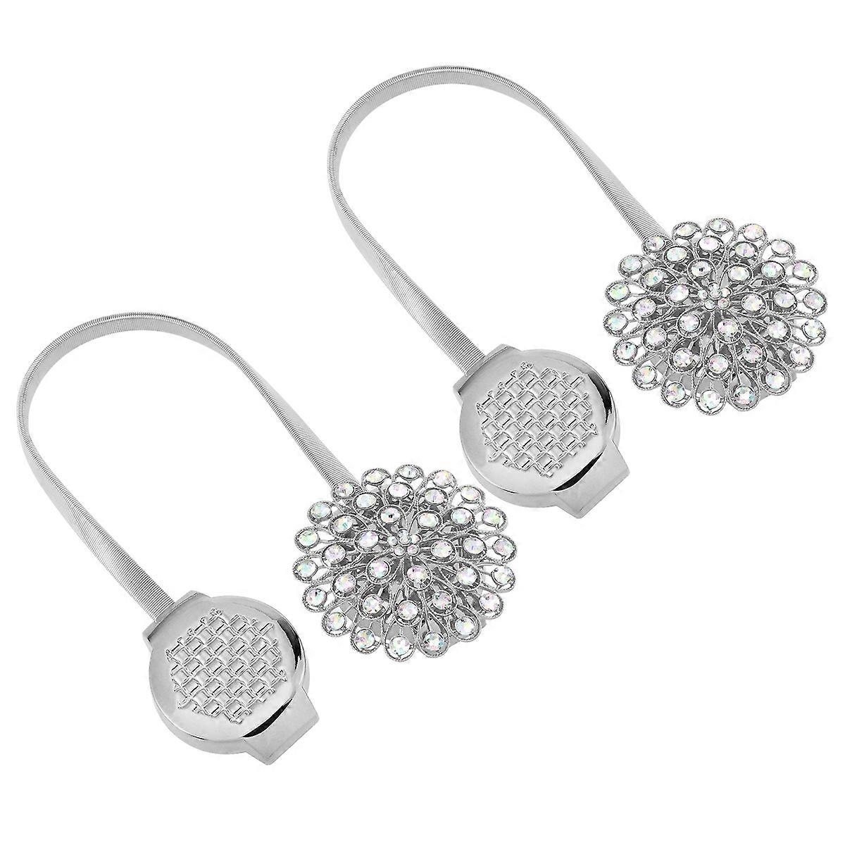 Magnet Clips Curtain Elegant Metal Acrylic Floral Design for Office Decoration Silver 15.7×3×0.6in Magnetic Hold 2Pcs