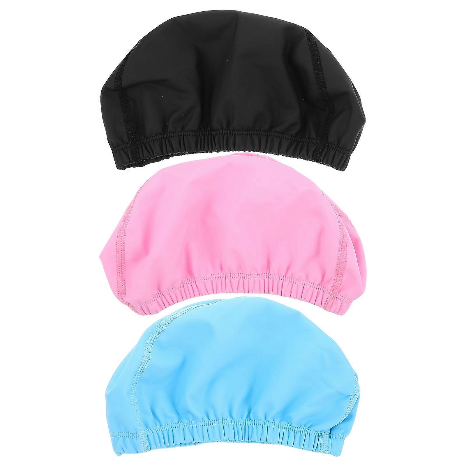 3pcs Pu Coated Stretchable Swim Caps for Men Women Unisex Lightweight Breathable Fabric Hats for All Hair Types Pool Swimming