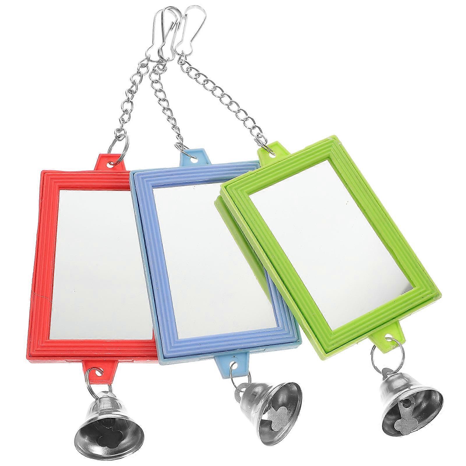Bird Mirror with Bell Double Sided for Cage Toys Encouraging Interaction Assorted Color