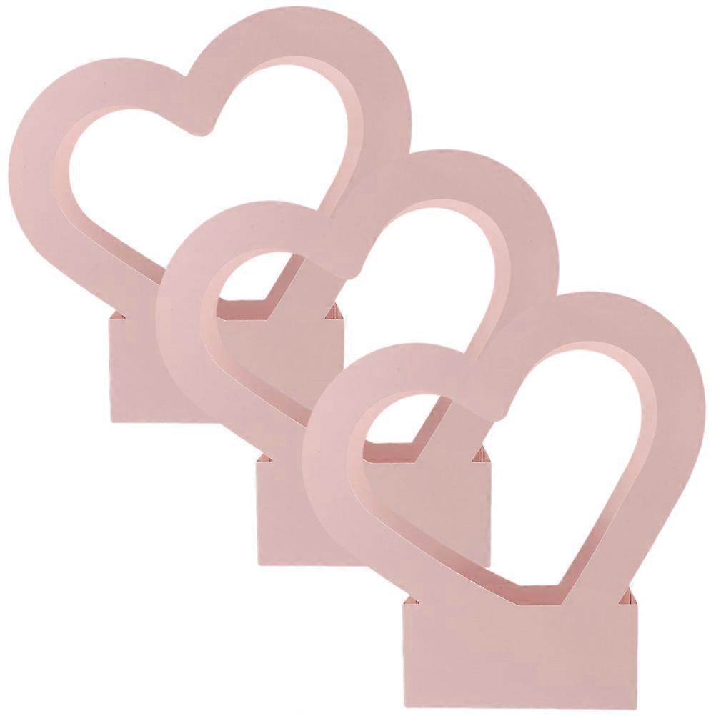 3 Pcs Heart Shaped Paper Flower Boxes for Wedding Home Use Pink Handheld Bouquet Cases 3.5 Inches