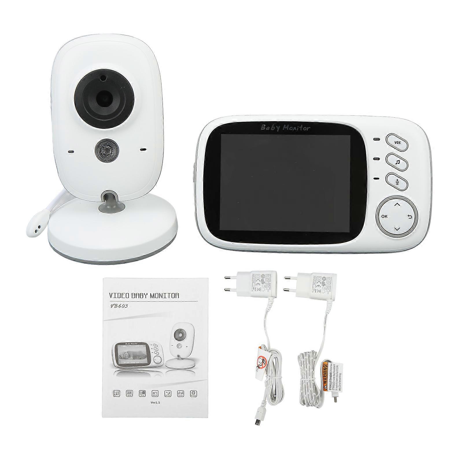 3.2in Wireless WiFi Baby Monitor Two Way Talk Night Vision Temperature Monitoring Built in Lullabies 100‑240V EU Plug