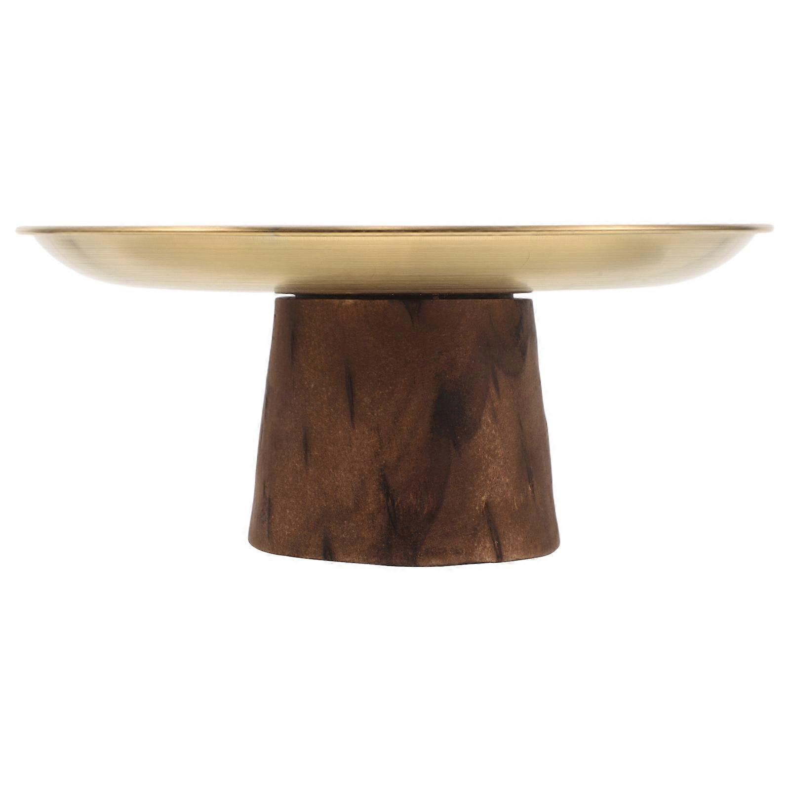 Golden Vintage Serving Tray with Elevated Design for Display Made of Stainless Steel and Wooden Materials 7.5 Inches