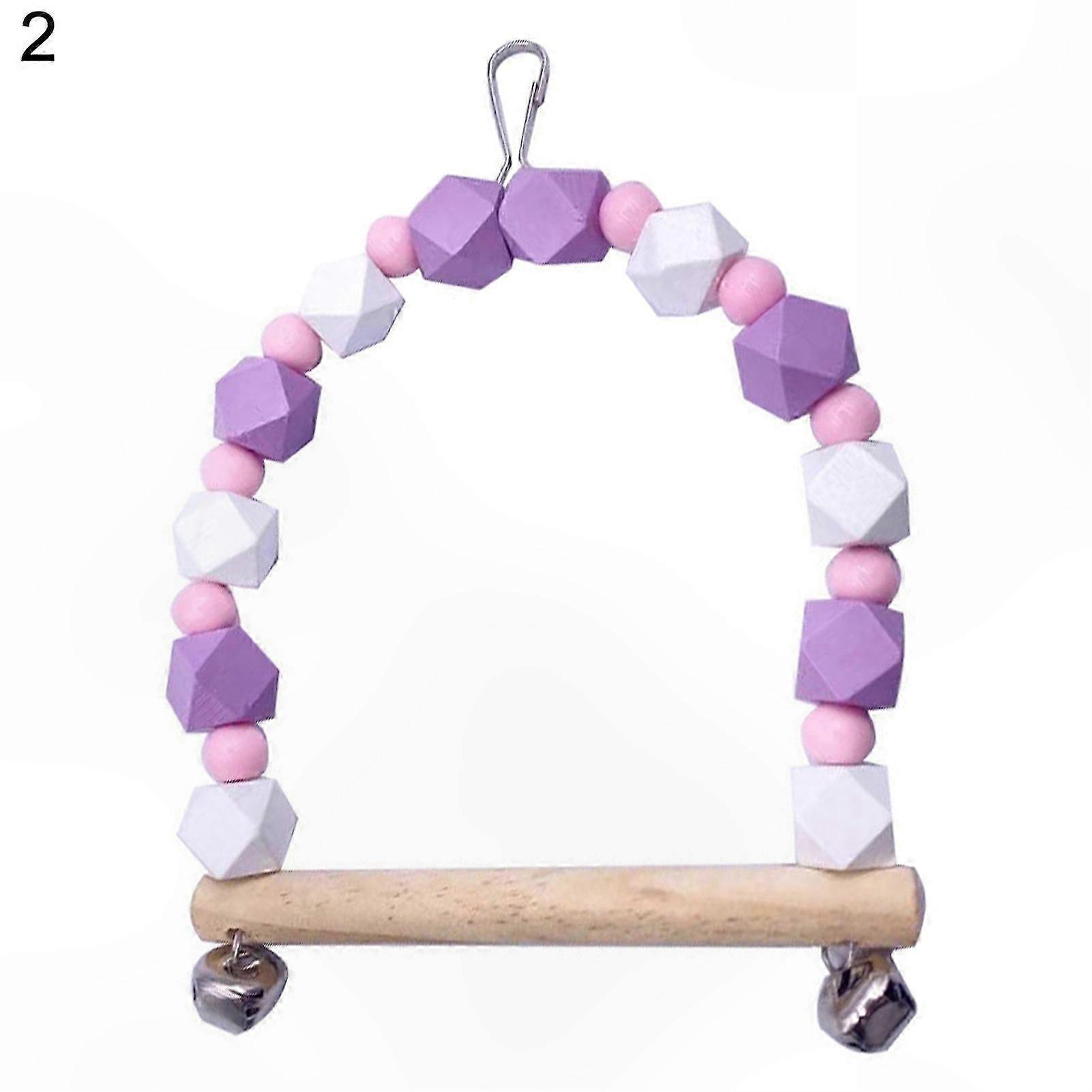 Wooden Bird Swing with Beads and Bells for Parrot Entertainment and Exercise Pet Supplies