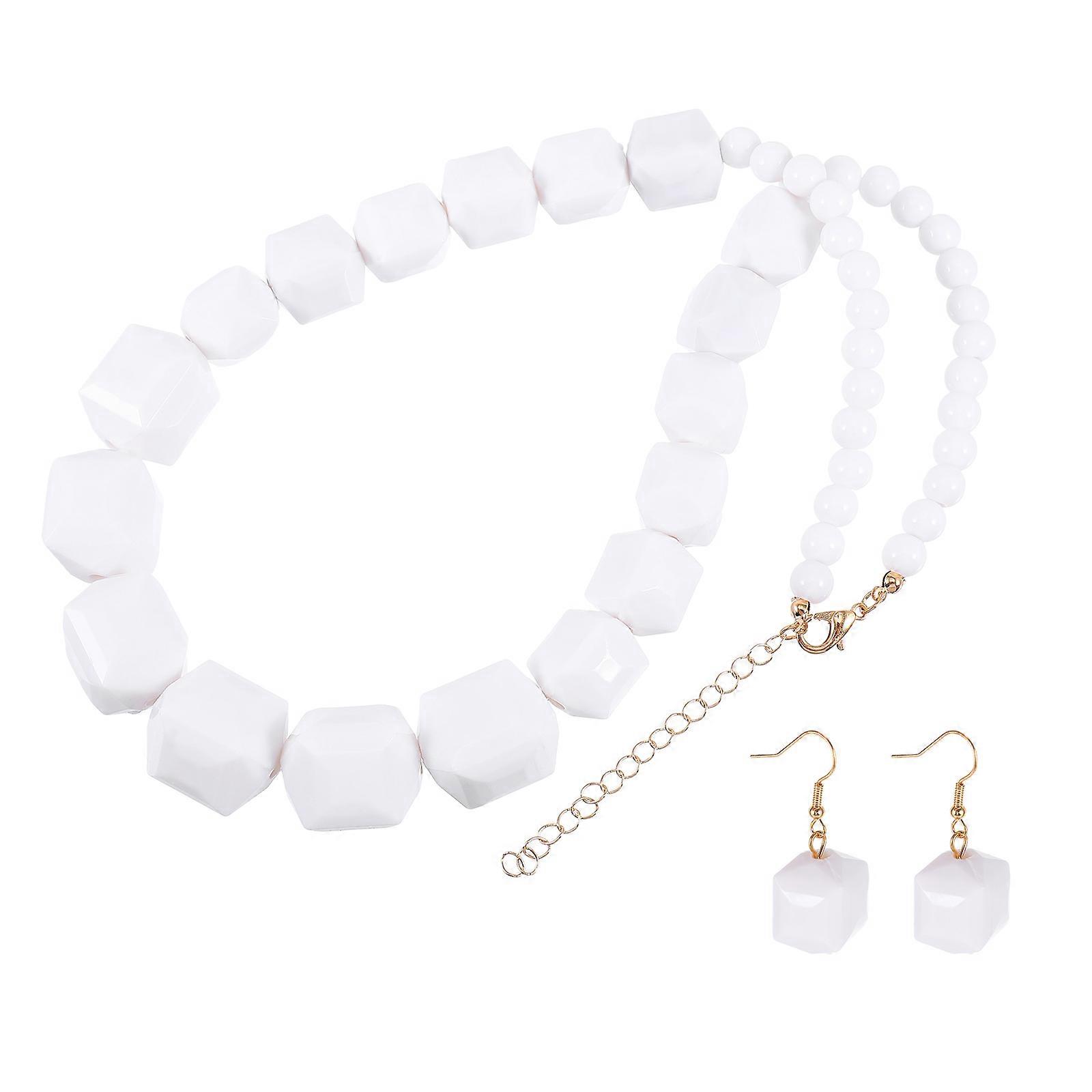 White Acrylic Bead Jewelry Set for Decor Safe Material Fashionable Appearance 1 Set