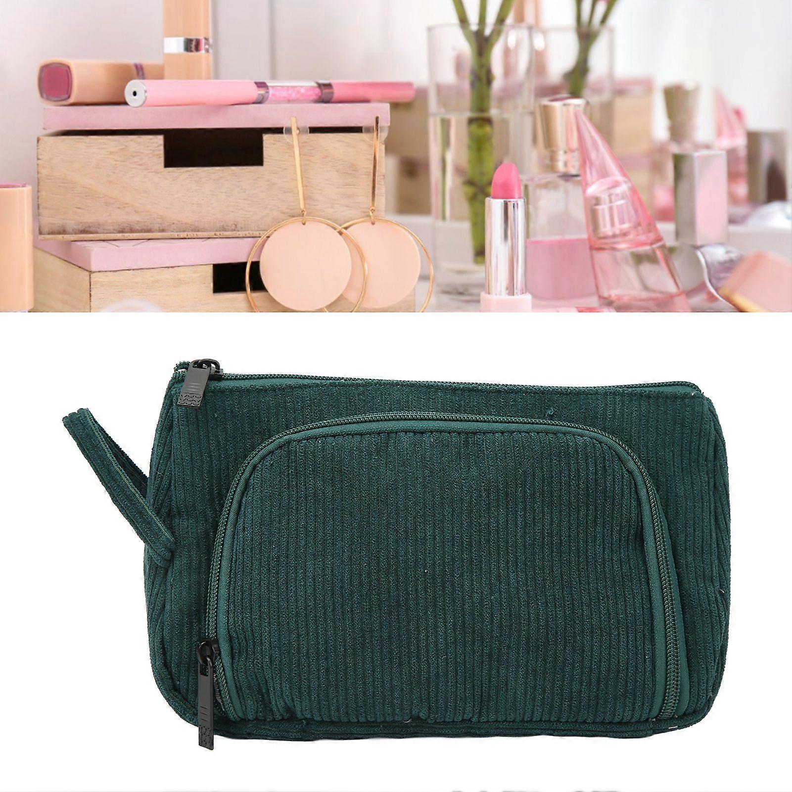Cosmetic Bag Corduroy Large Capacity Handheld Portable Multi Functional Make Up Pouch for Women Girls Emerald 