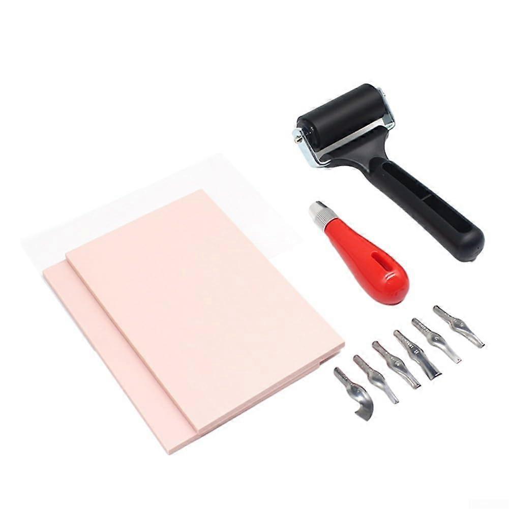 Engraving Rubber Tile Set For Creative Block Printing - Includes Comfortable Grip Handle And Carving Tools