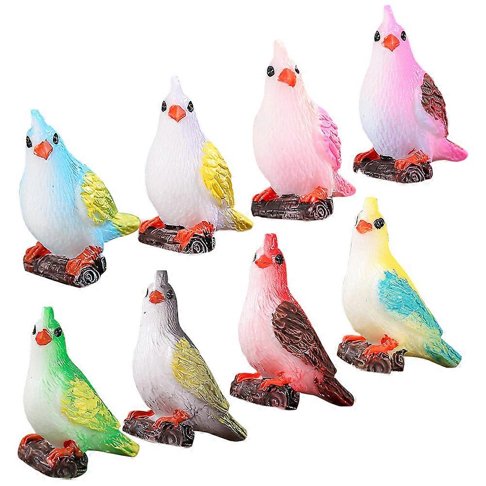 Miniature Parrots Crafts 8Pcs Assorted Color Resin Bird Vivid Bird Designs for Decoration