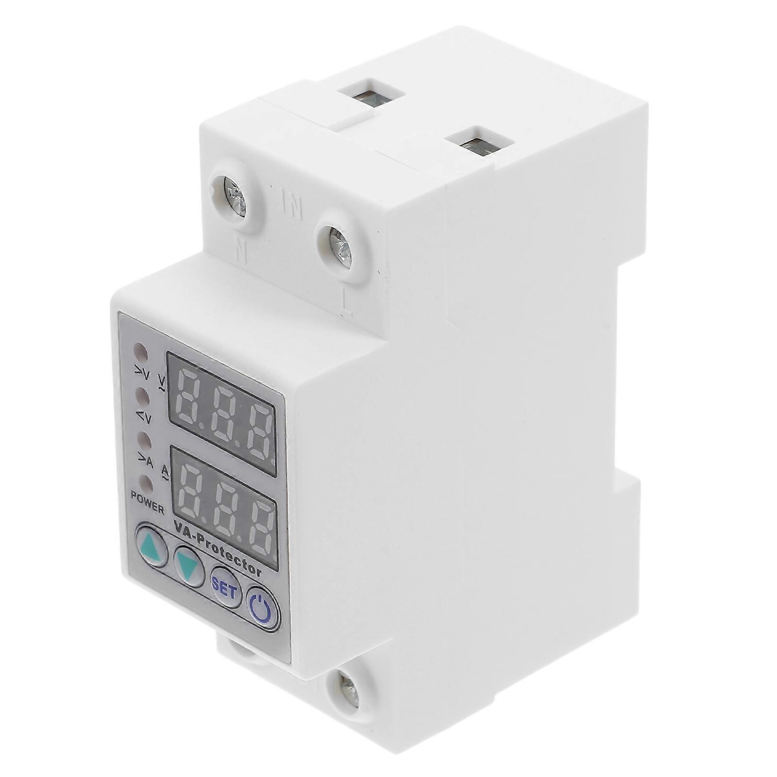 White Adjustable Overvoltage Relay Protector for Home Use Durable Plastic 2P63A Current Protection Device