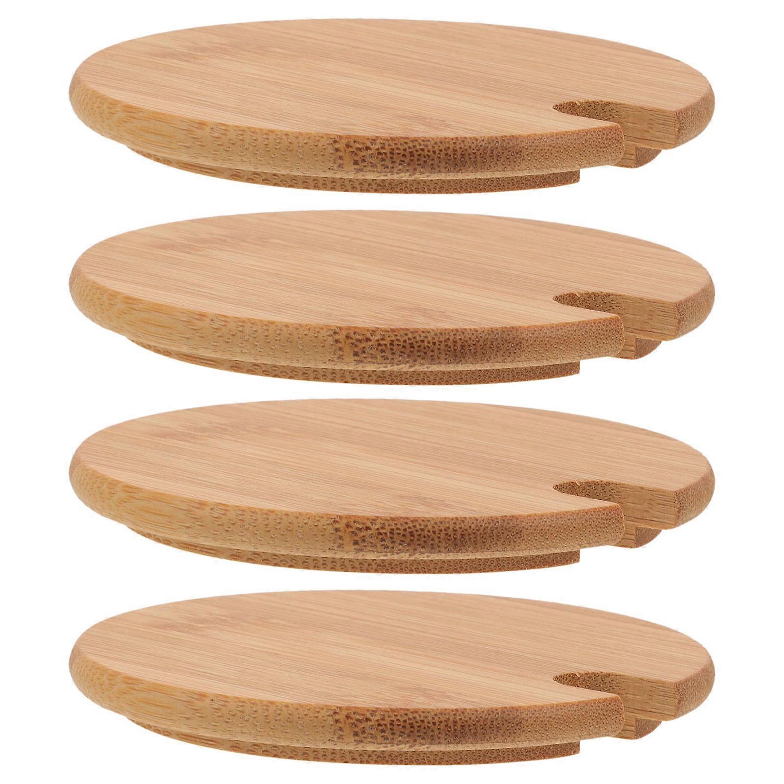 Bamboo Lid with Hole for Round Cups Brown Color Easy to Install and Move 4pcs