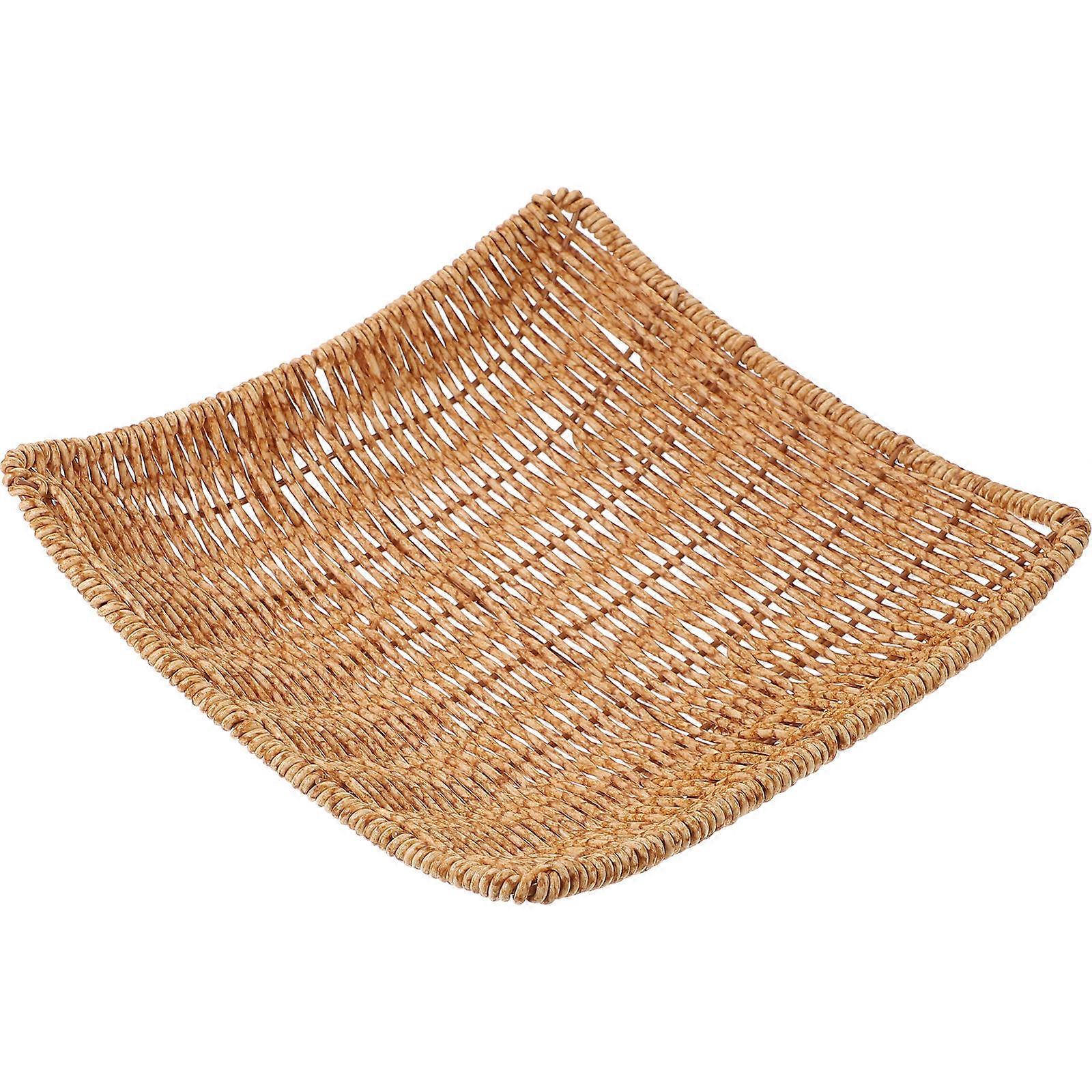 Light Brown Imitation Rattan Woven Plate for Home Storage Chic Tabletop Fruit Tray 12.5 x 10.5 x 3.5 Inches